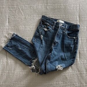 Abercrombie & Fitch Distressed Cropped Jeans in Blue